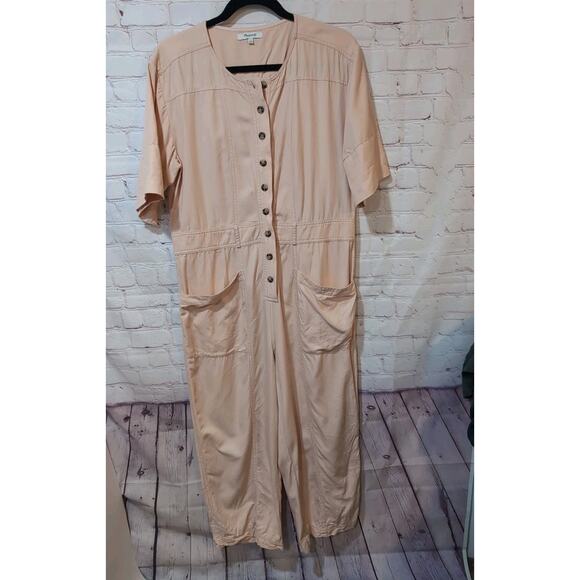 Madewell Coverall Utility Jumpsuit Women's Button Front Cream sickle Orange M - Picture 1 of 13